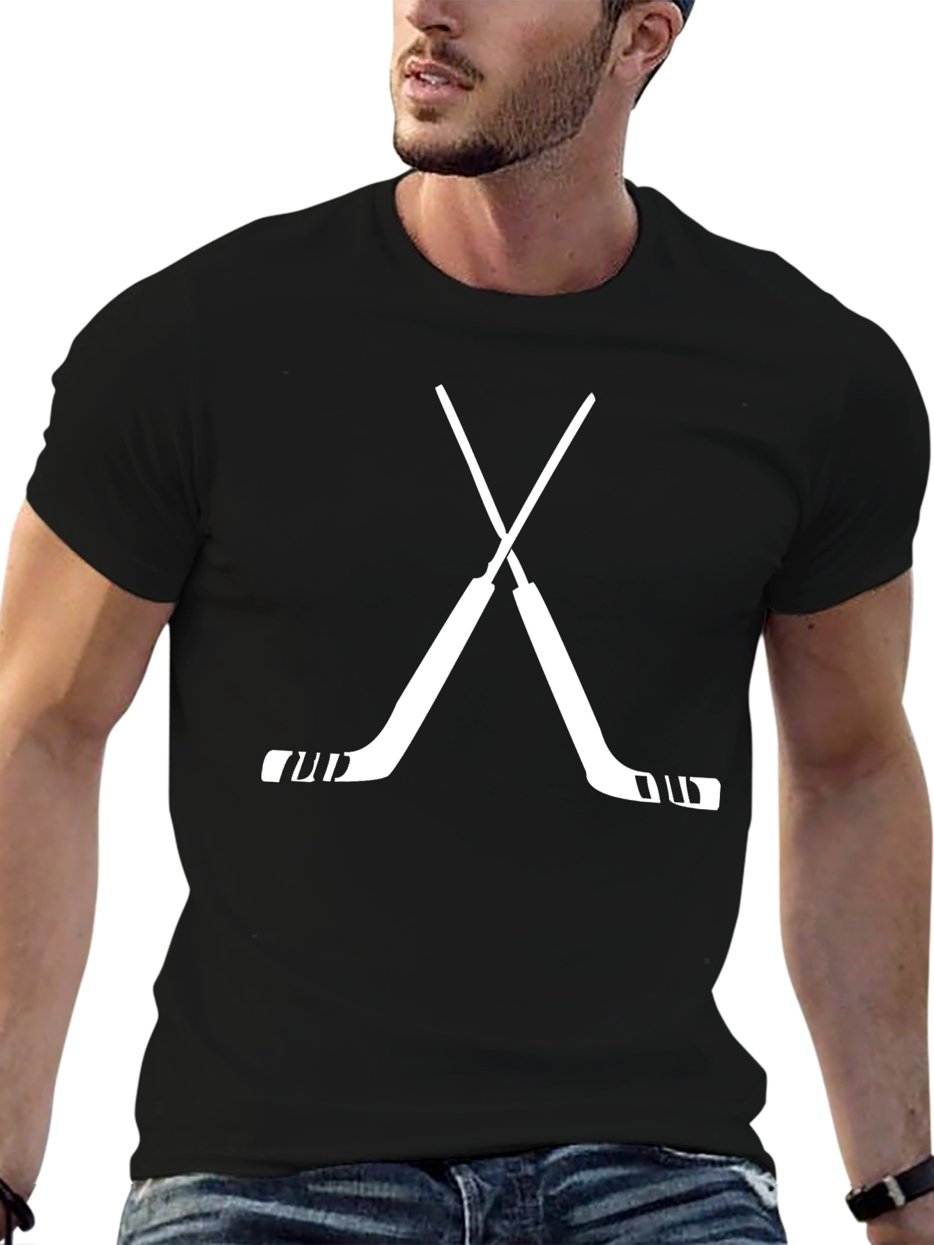 Hockey Sticks Graphic Tee - Black Cotton T-Shirt