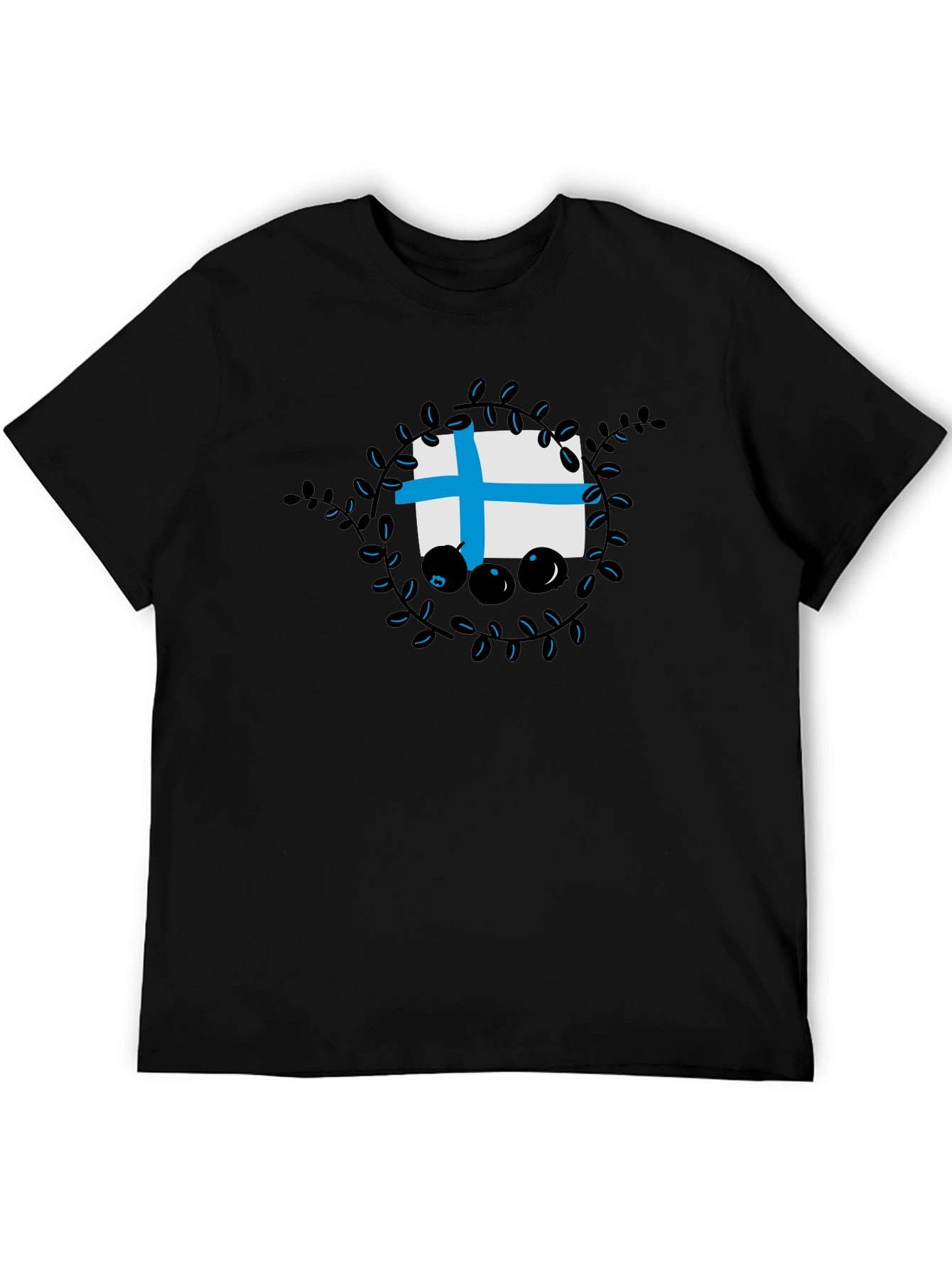 Finland Flag Blueberry Wreath Graphic T-Shirt