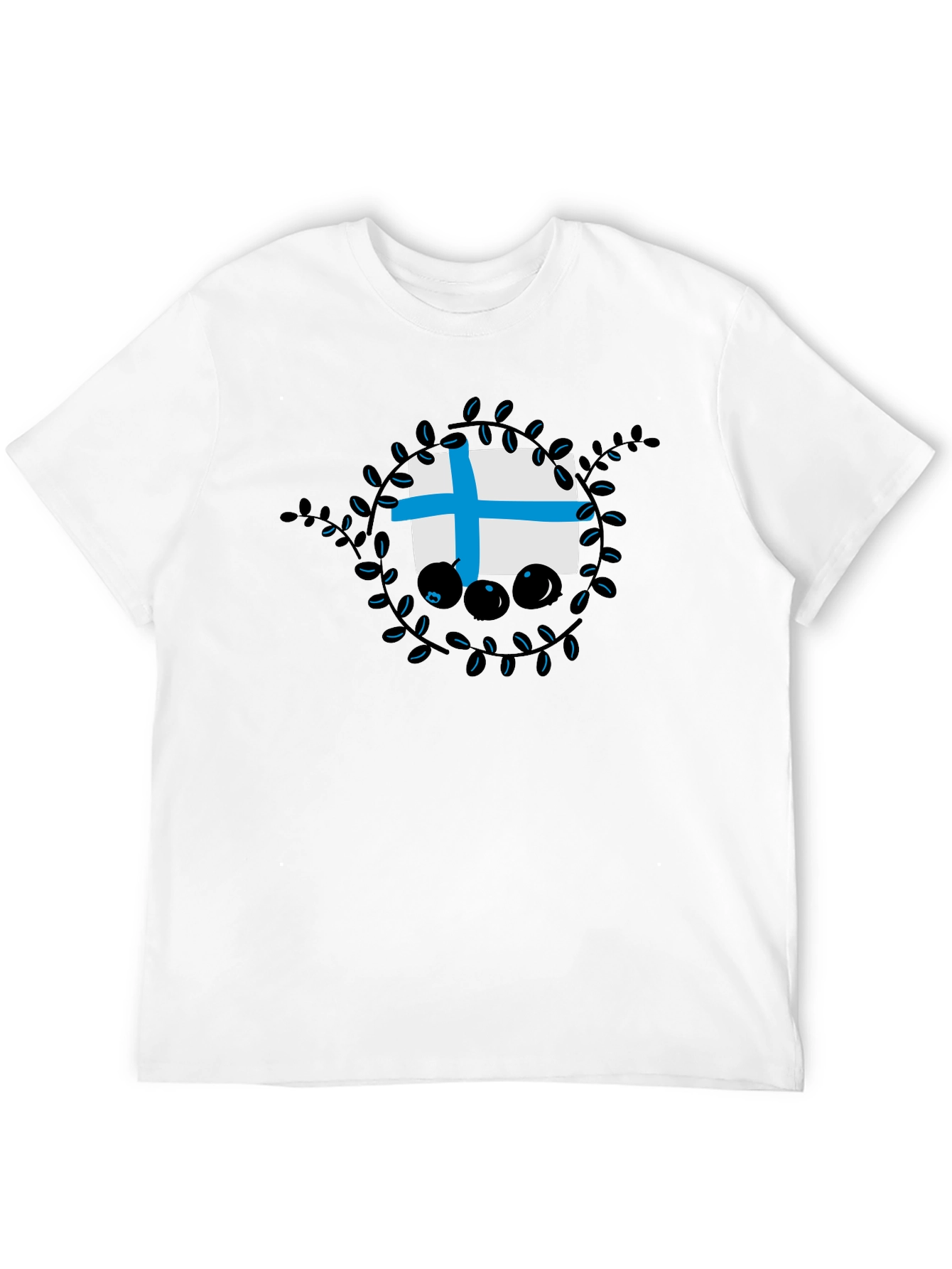 Finland Flag Blueberry Wreath Graphic T-Shirt