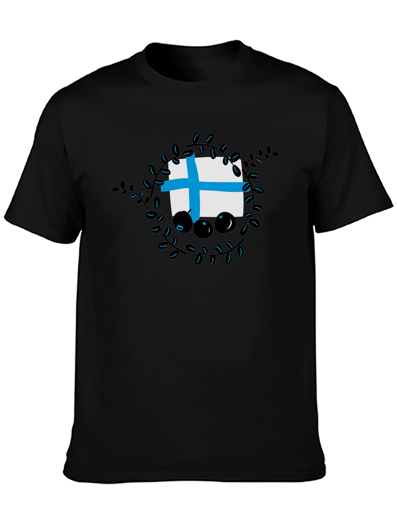 Finland Flag Blueberry Wreath Graphic T-Shirt