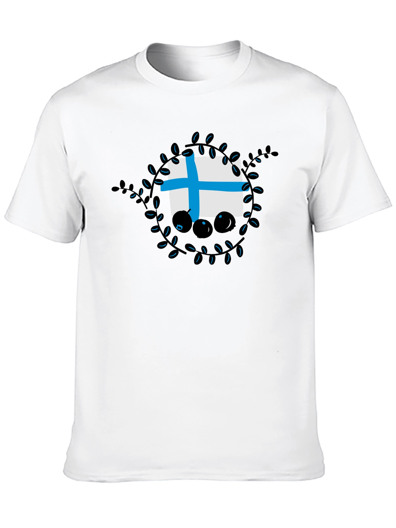 Finland Flag Blueberry Wreath Graphic T-Shirt