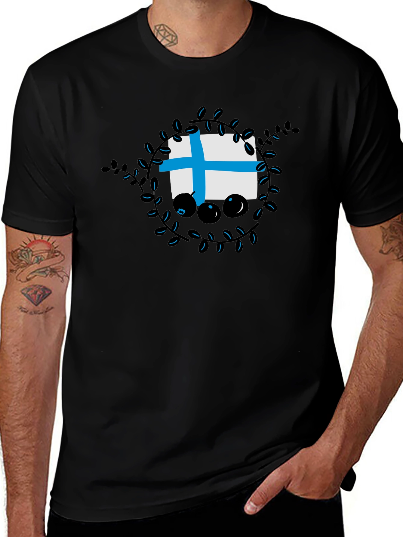 Finland Flag Blueberry Wreath Graphic T-Shirt