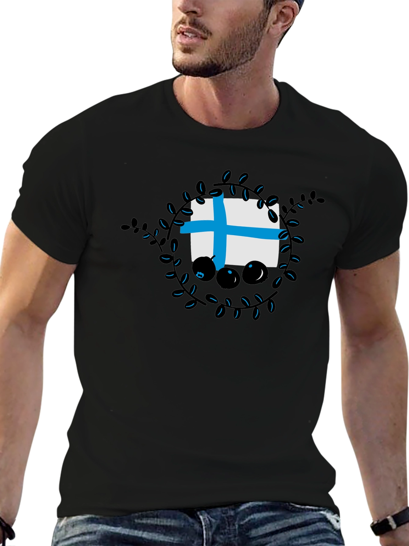 Finland Flag Blueberry Wreath Graphic T-Shirt
