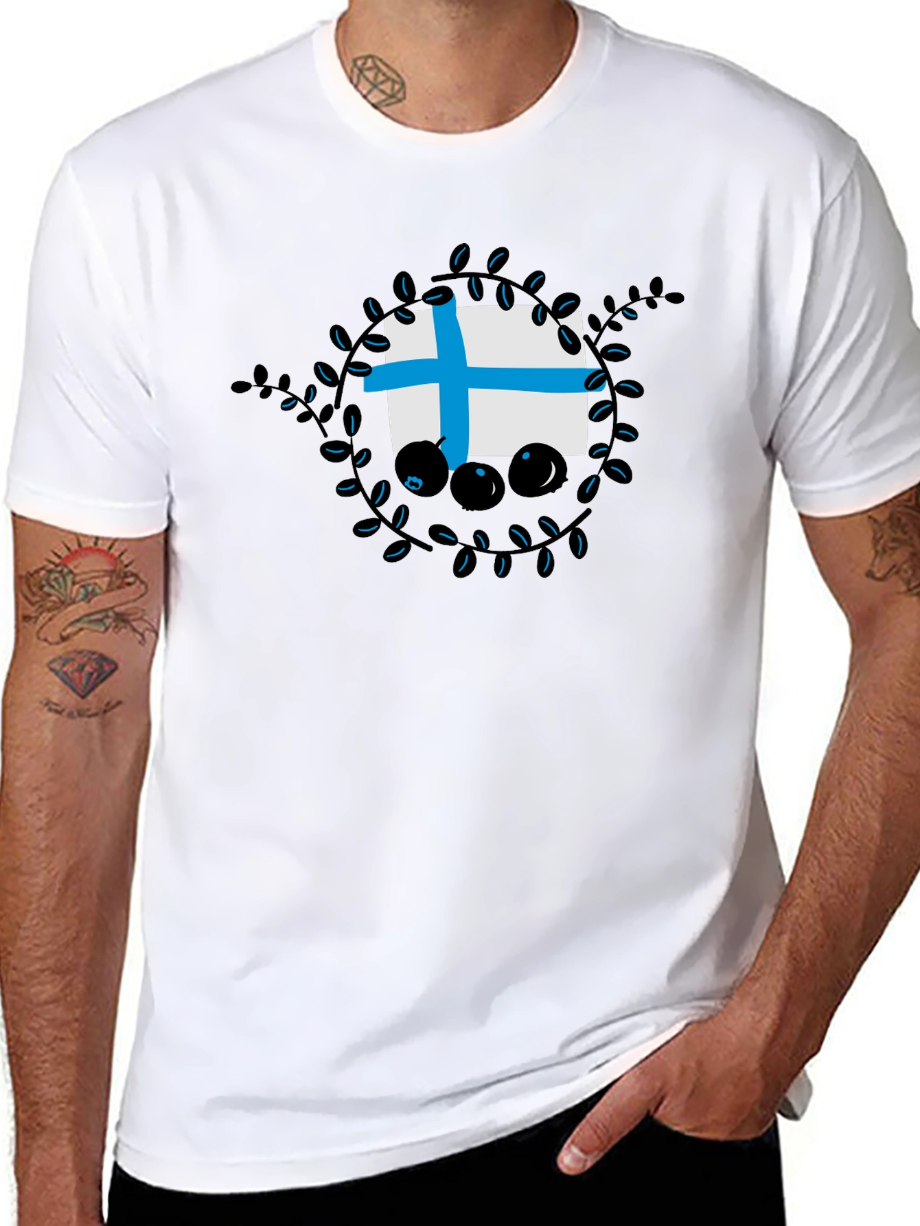 Finland Flag Blueberry Wreath Graphic T-Shirt
