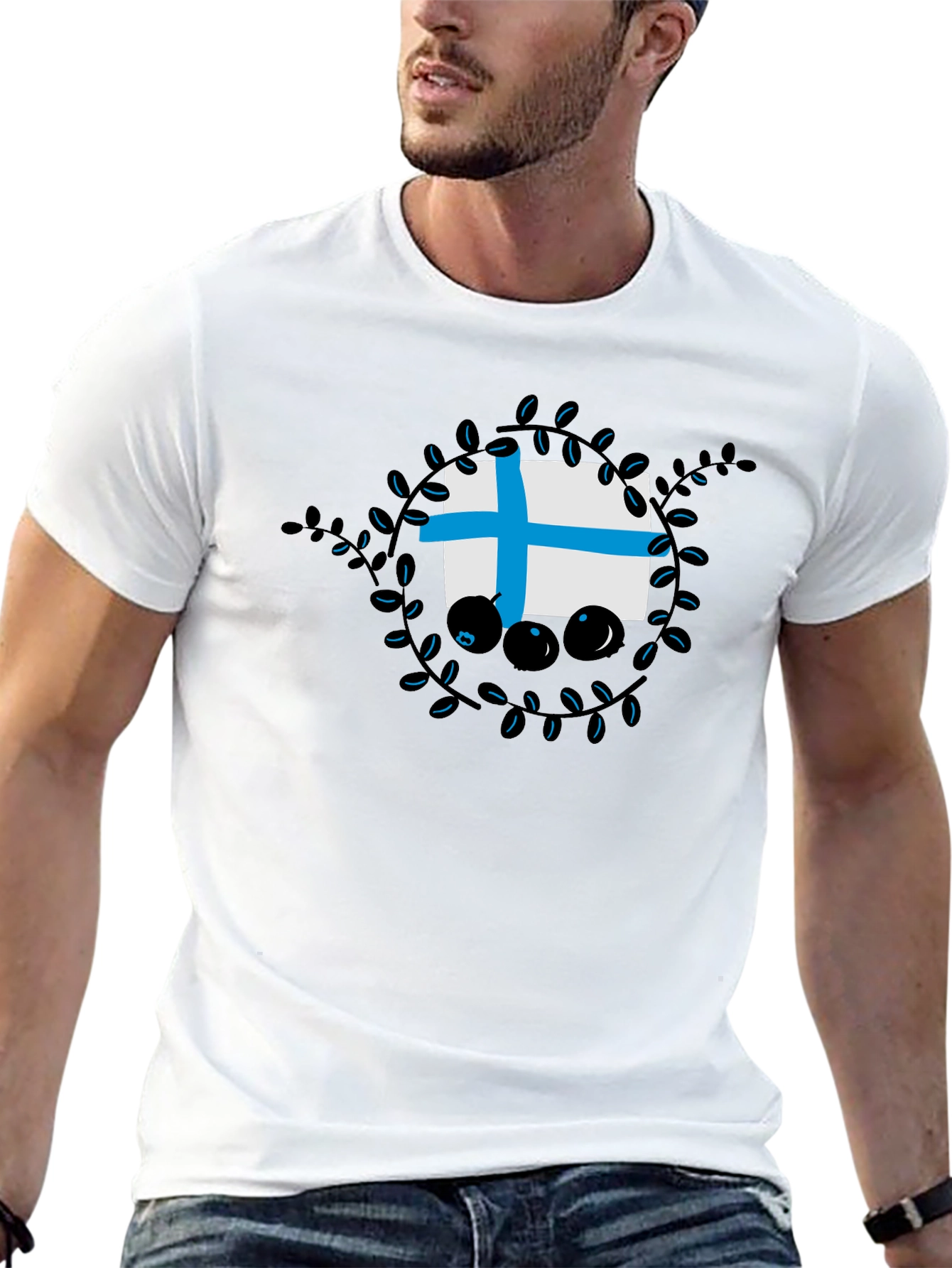 Finland Flag Blueberry Wreath Graphic T-Shirt