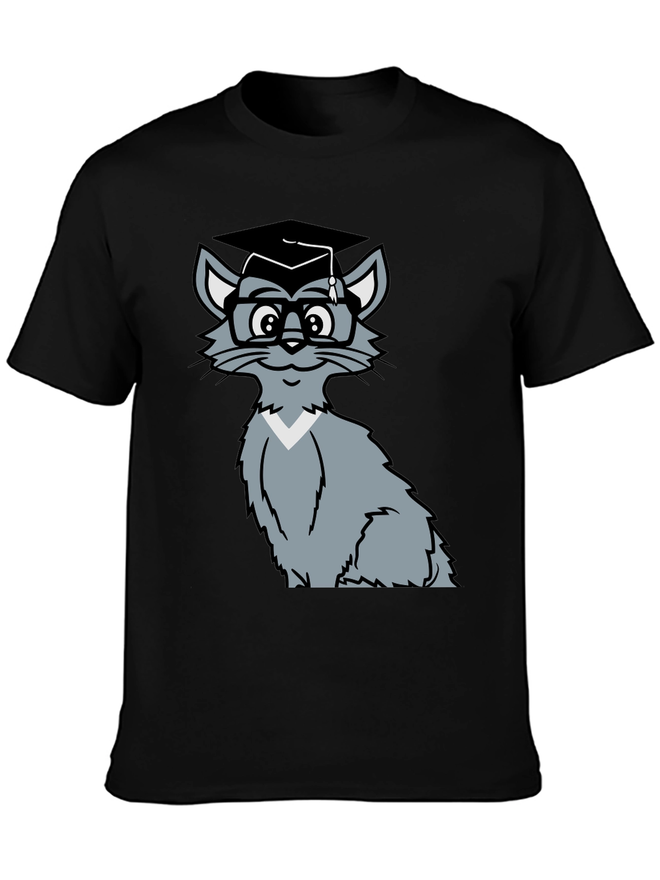 Smart Cat Graduation T-Shirt - Black Cotton Tee