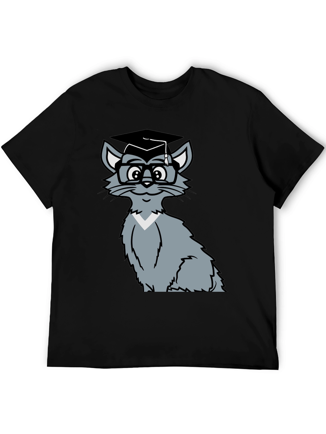 Smart Cat Graduation T-Shirt - Black Cotton Tee