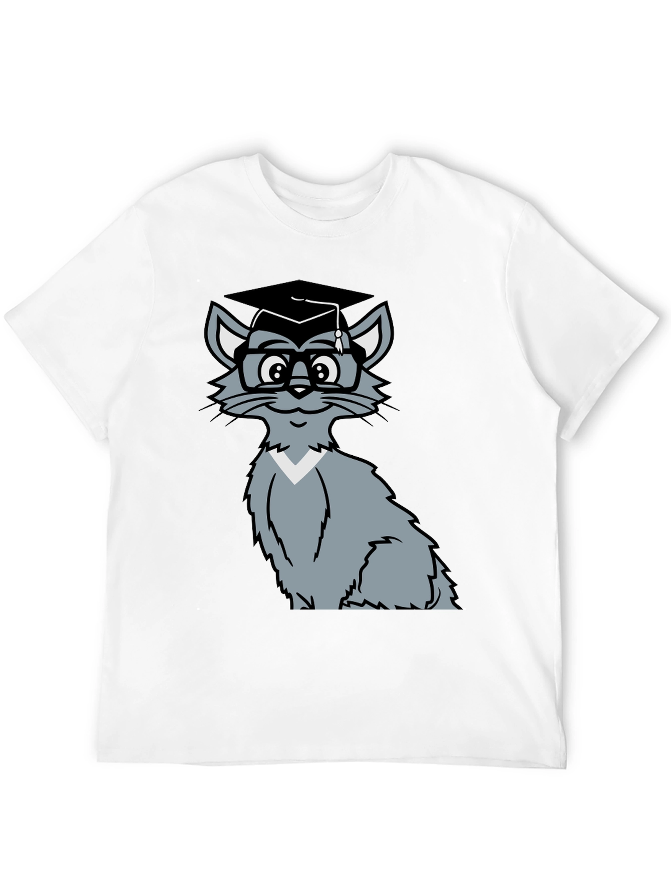 Smart Cat Graduation T-Shirt - Black Cotton Tee