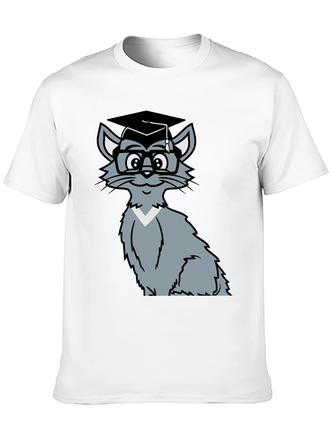 Smart Cat Graduation T-Shirt - Black Cotton Tee