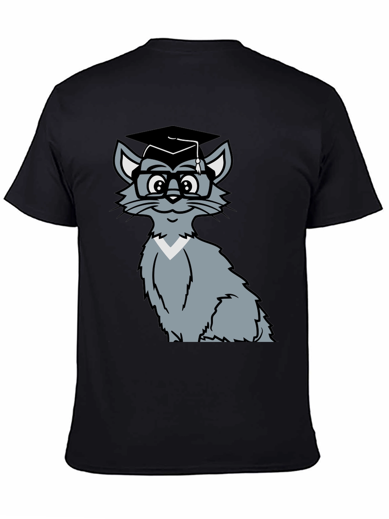 Smart Cat Graduation T-Shirt - Black Cotton Tee
