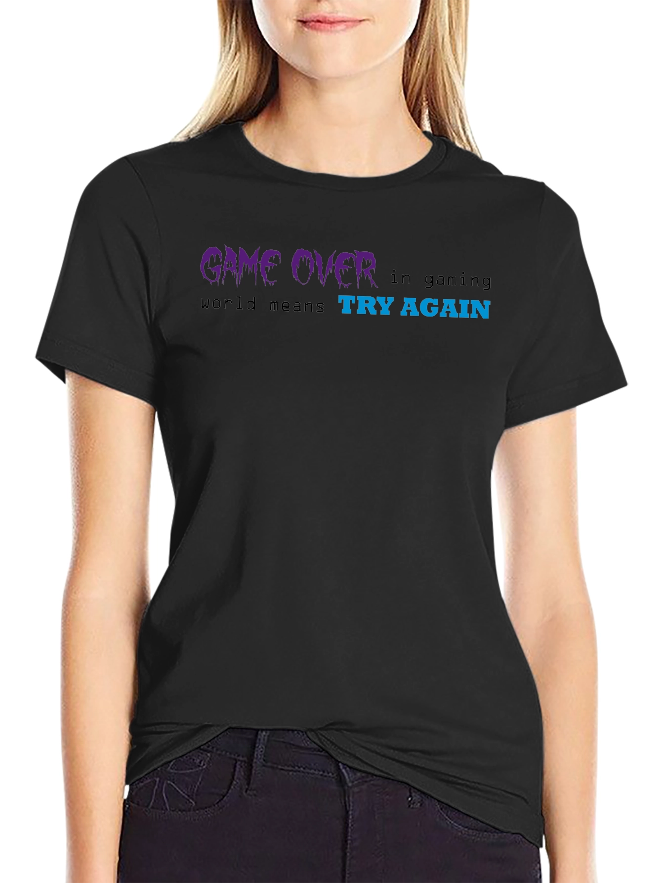 Game Over Try Again Black Graphic Tee