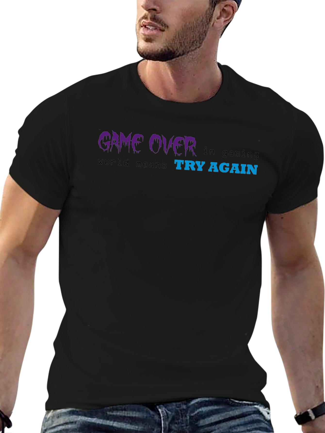 Game Over Try Again Black Graphic Tee