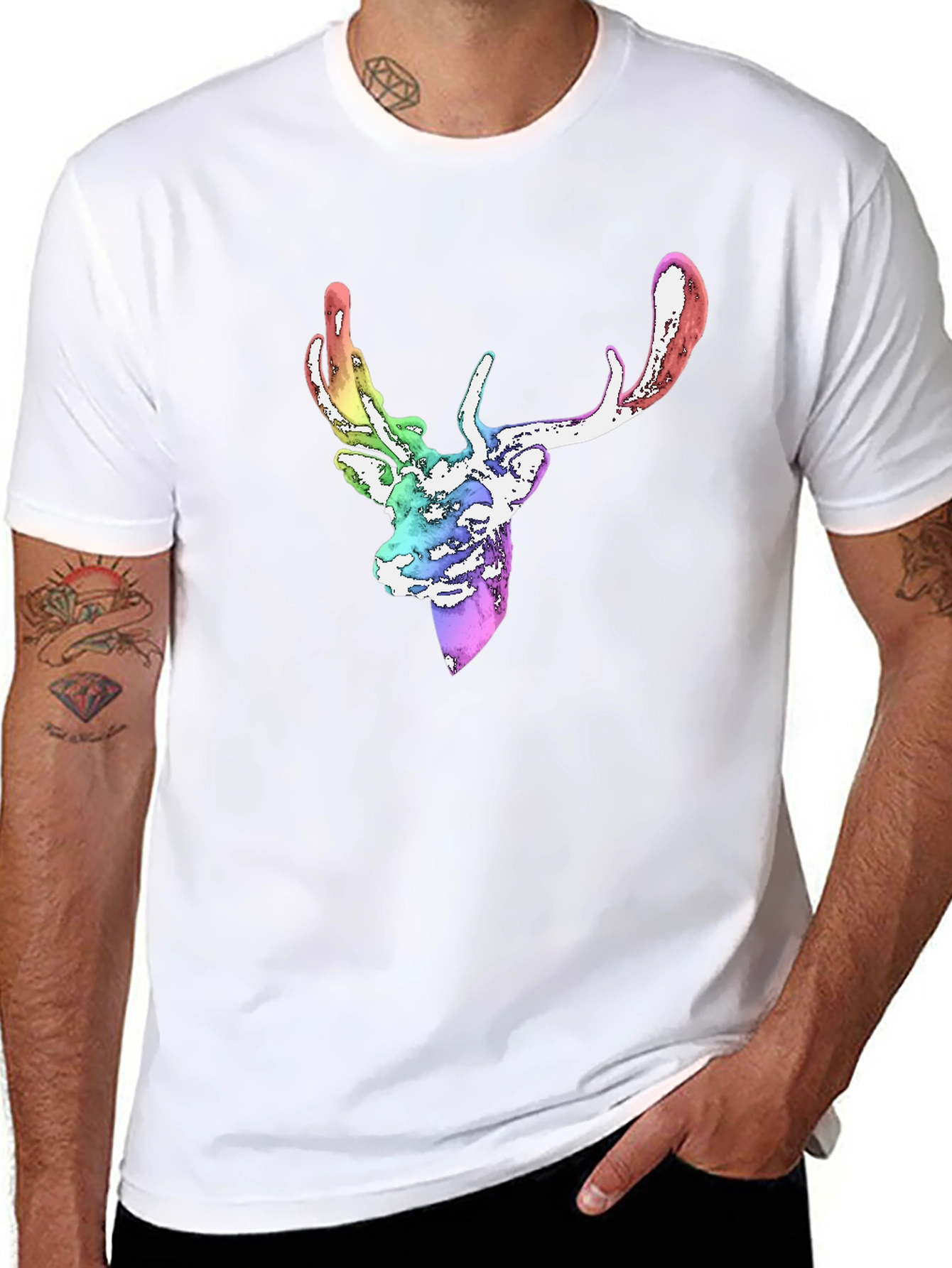 Rainbow Deer Graphic Tee - Mens Black T-Shirt