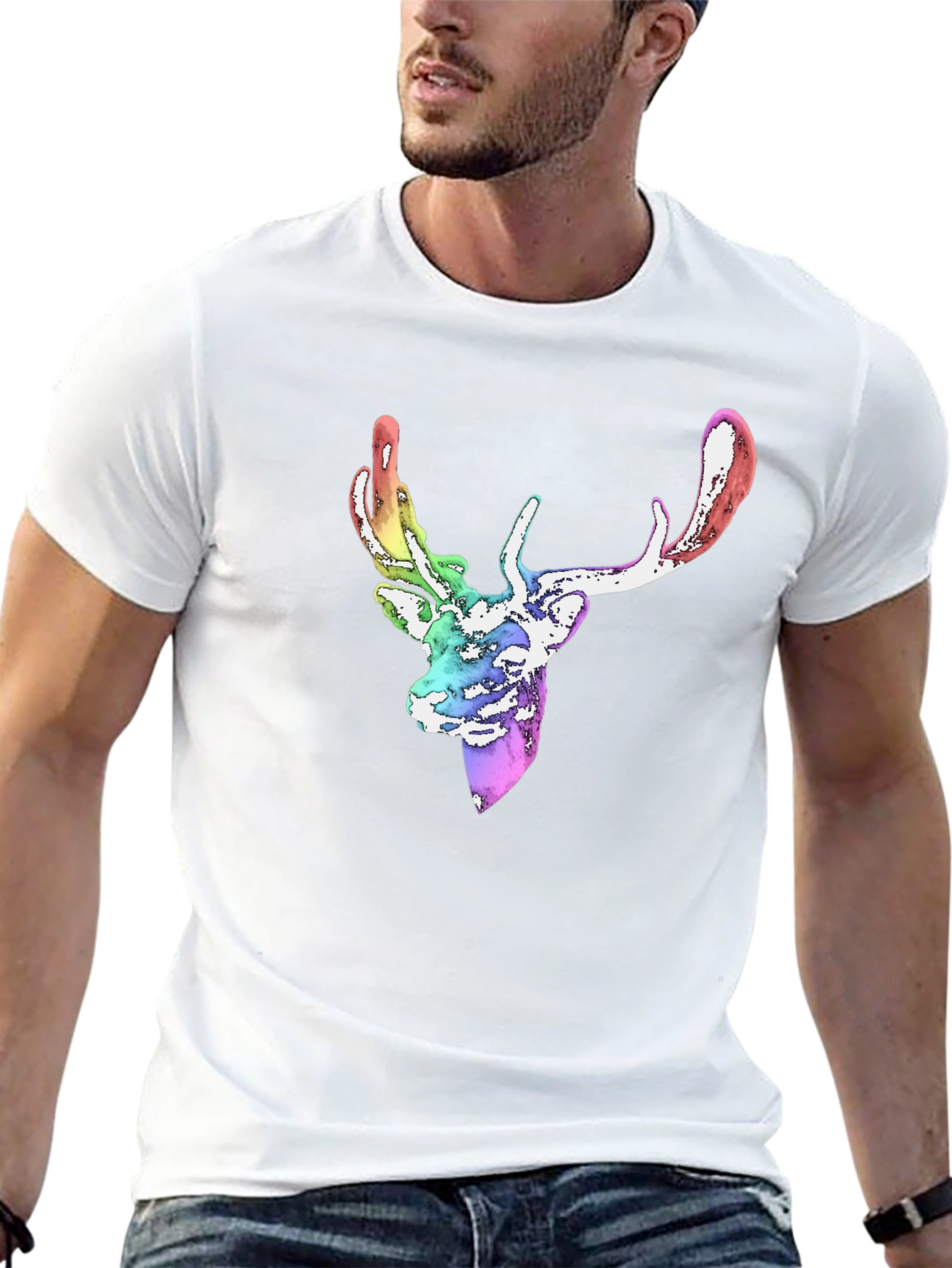 Rainbow Deer Graphic Tee - Mens Black T-Shirt