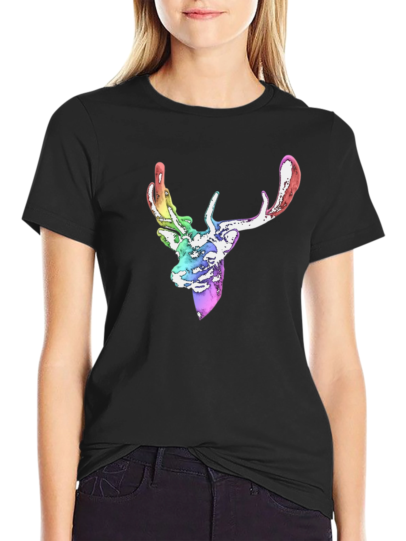 Rainbow Deer Graphic Tee - Mens Black T-Shirt