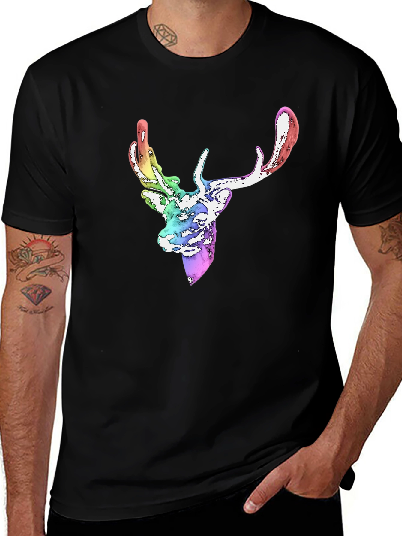 Rainbow Deer Graphic Tee - Mens Black T-Shirt