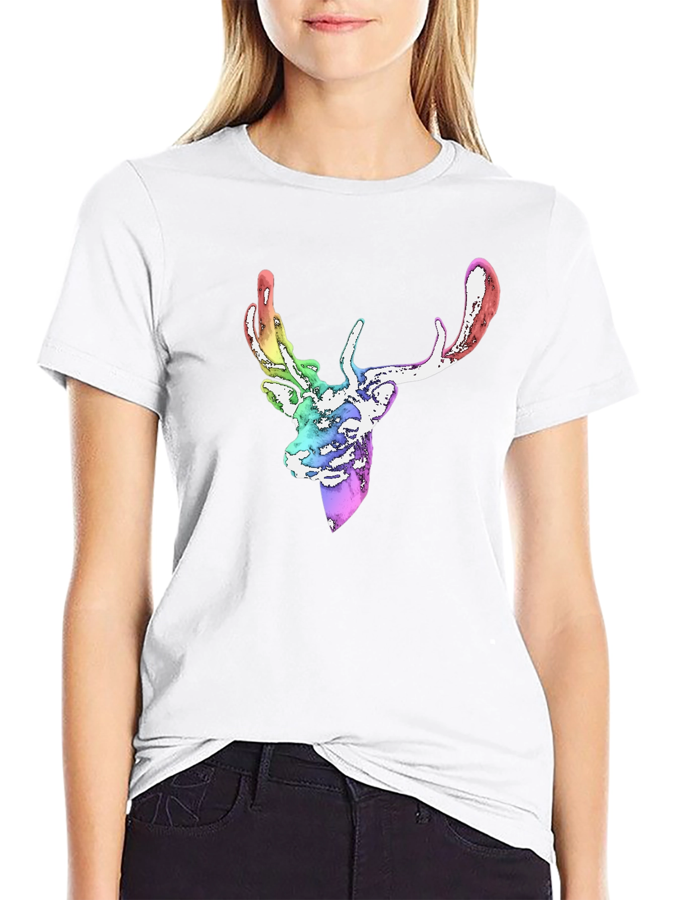 Rainbow Deer Graphic Tee - Mens Black T-Shirt