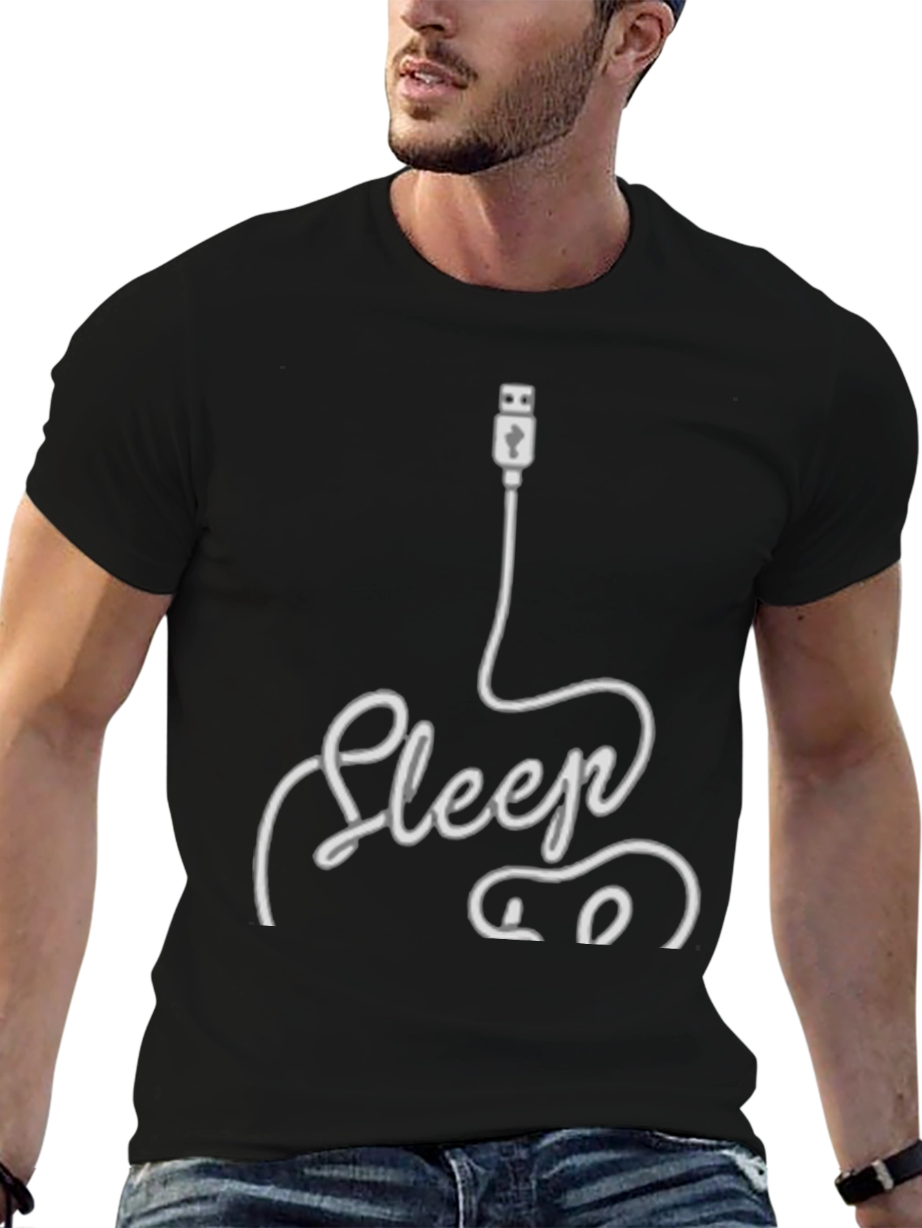 Sleep Mode USB Graphic Print T-Shirt