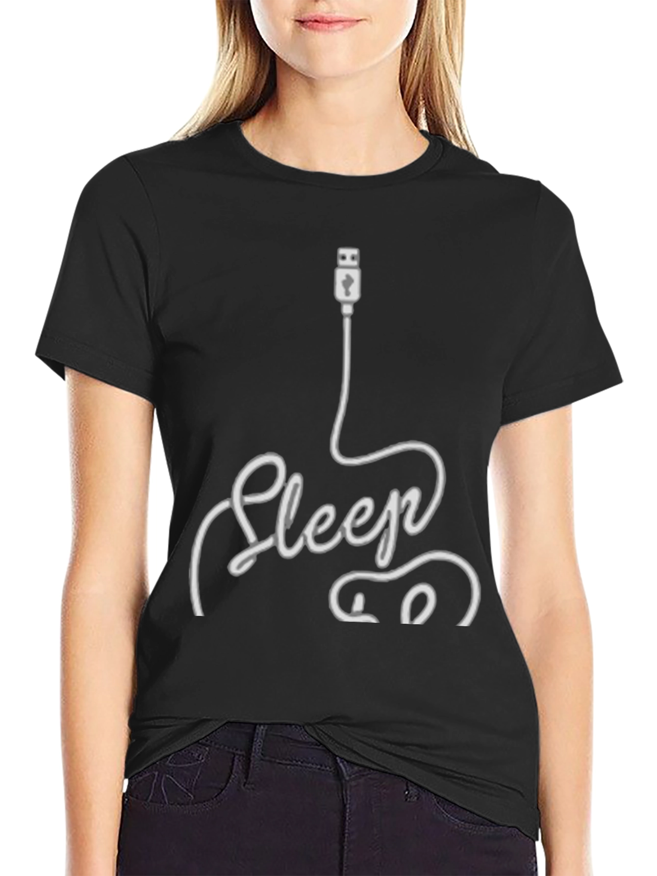 Sleep Mode USB Graphic Print T-Shirt
