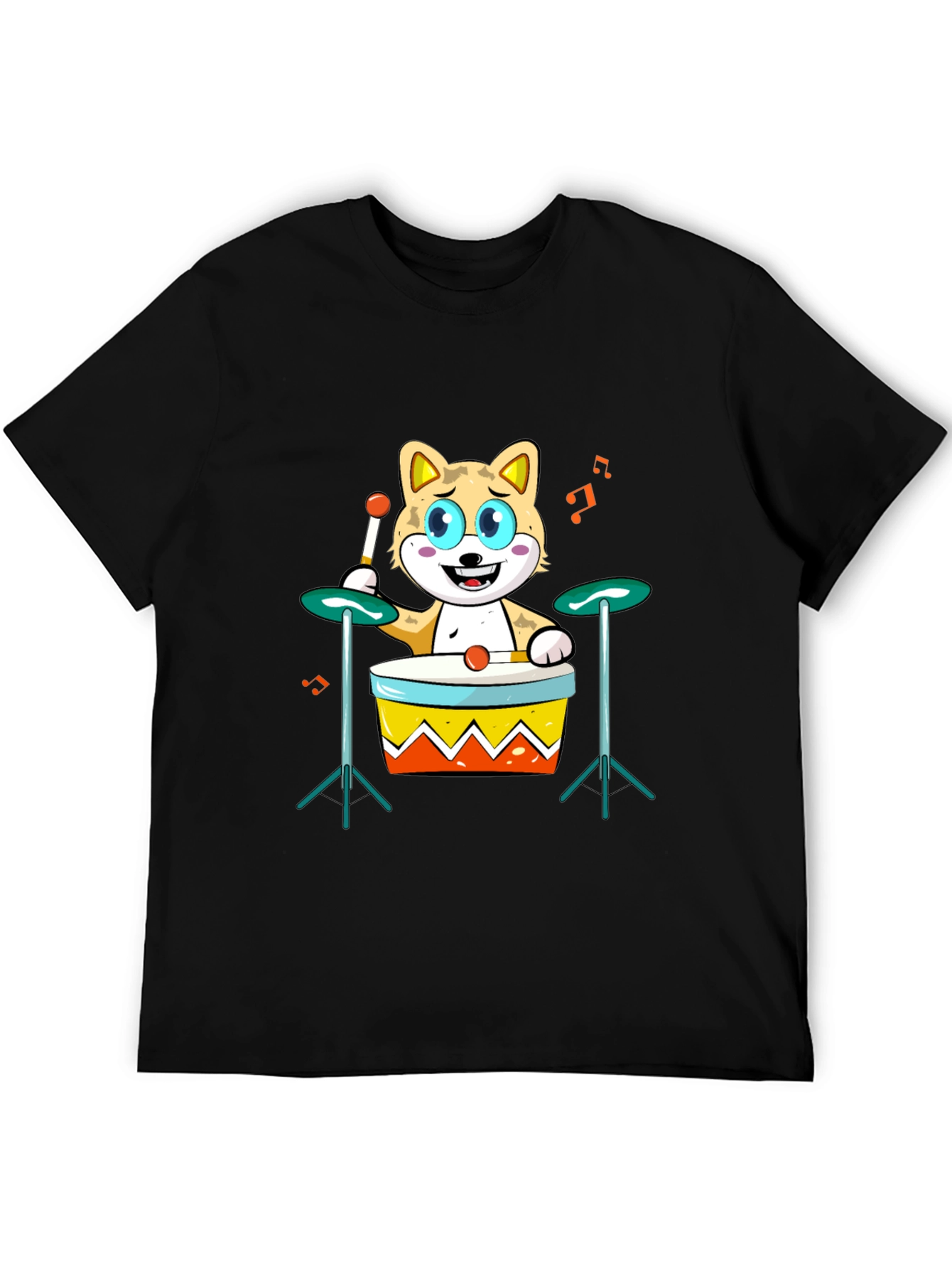 Cartoon Cat Drummer T-Shirt - Cool Music Lover Tee