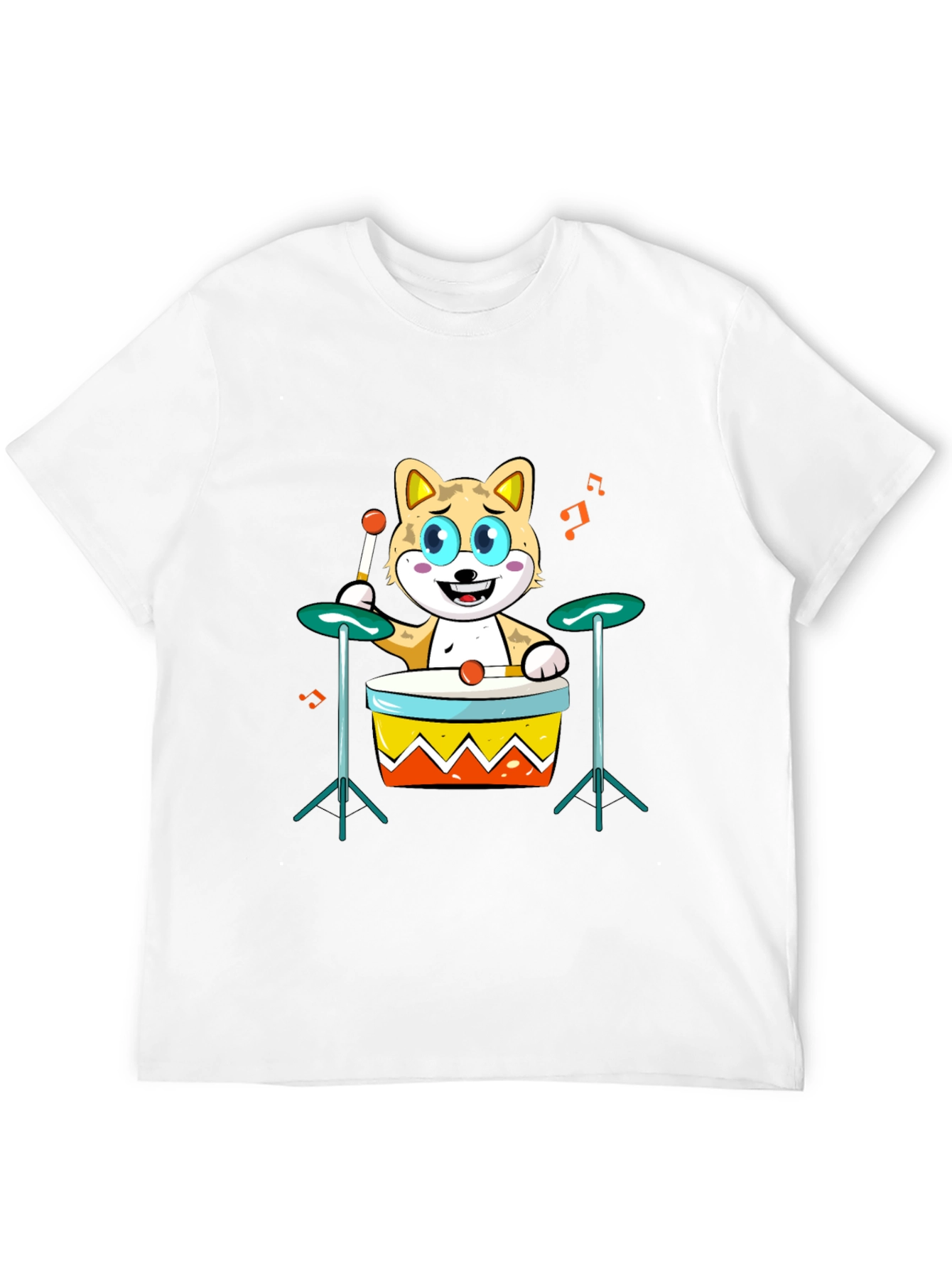 Cartoon Cat Drummer T-Shirt - Cool Music Lover Tee