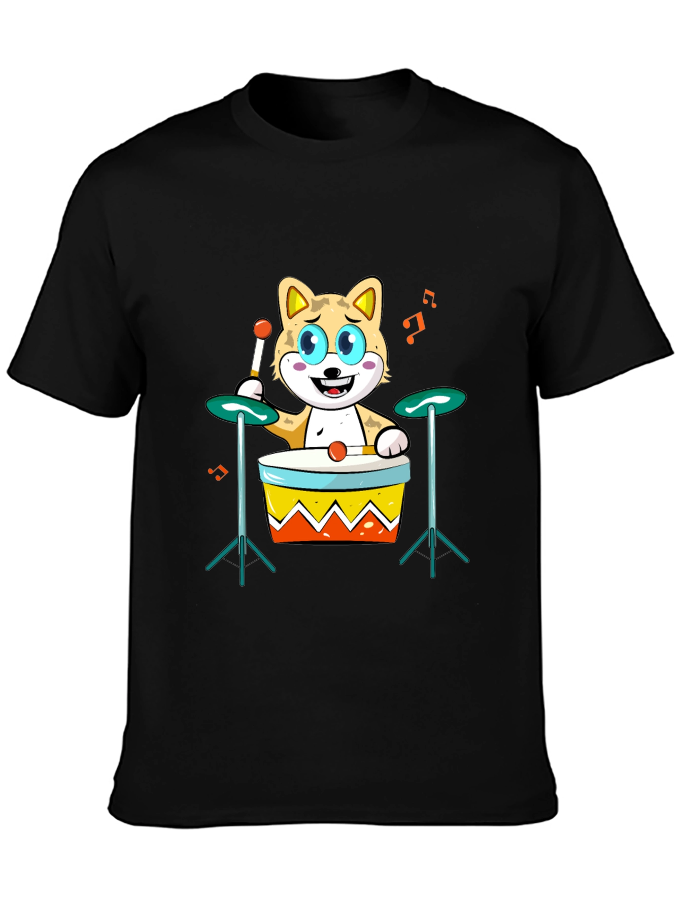 Cartoon Cat Drummer T-Shirt - Cool Music Lover Tee