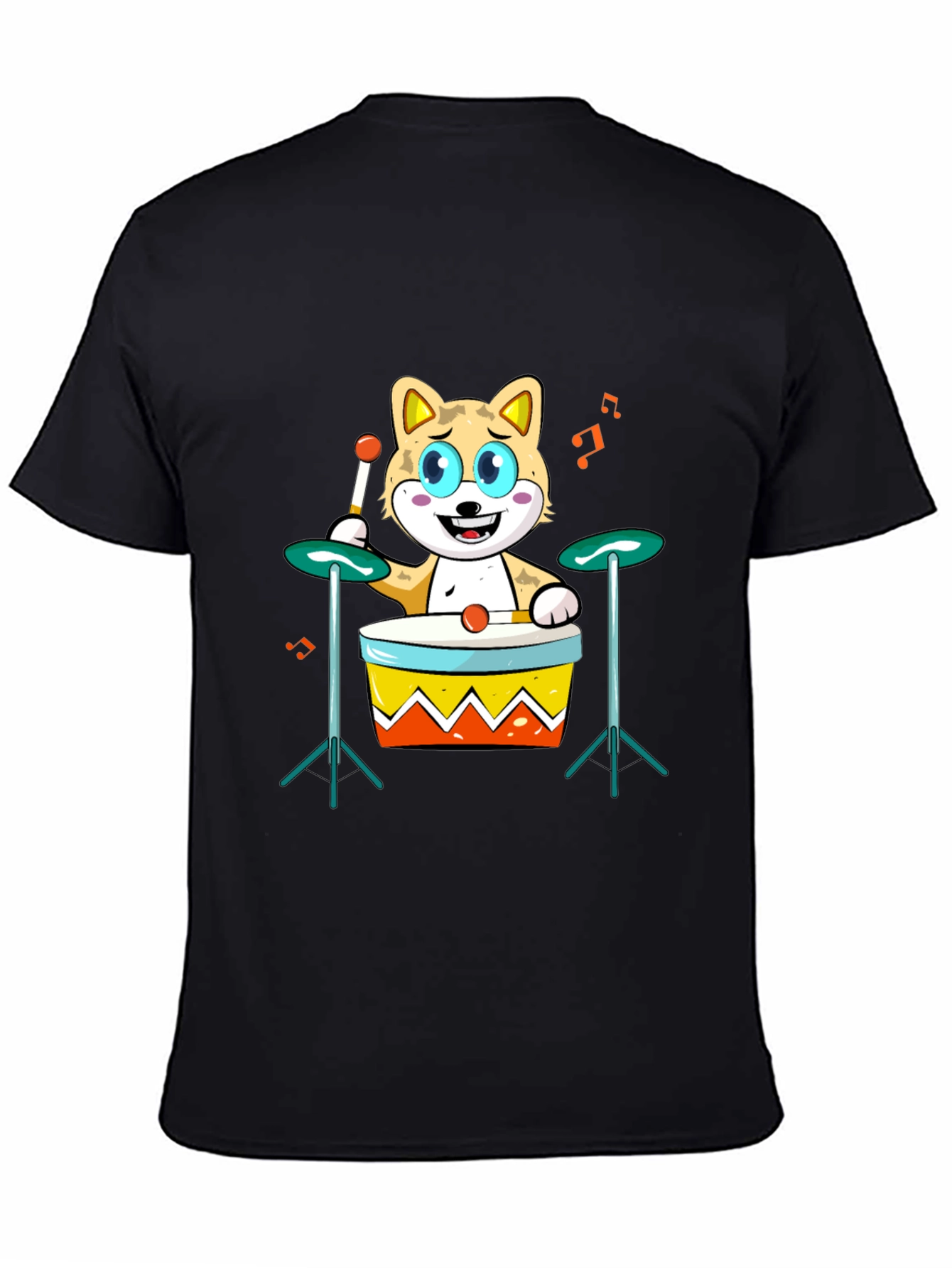 Cartoon Cat Drummer T-Shirt - Cool Music Lover Tee