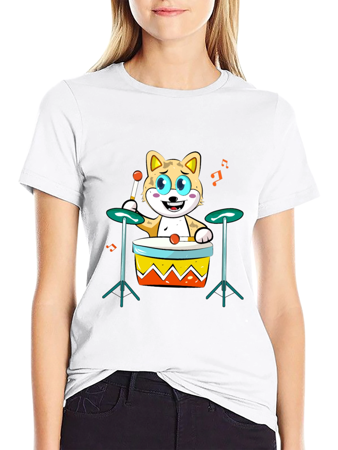 Cartoon Cat Drummer T-Shirt - Cool Music Lover Tee