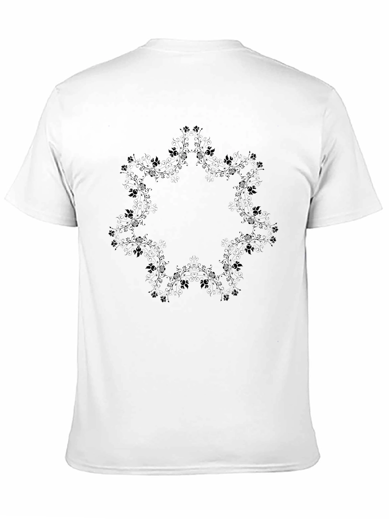 Mens Black Graphic Tee - Floral Mandala Design