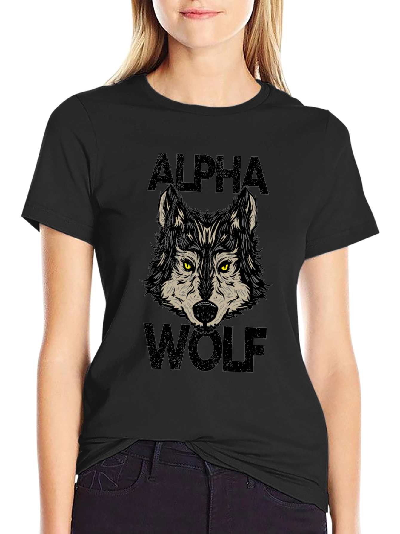 Alpha Wolf Graphic Print Black T-Shirt