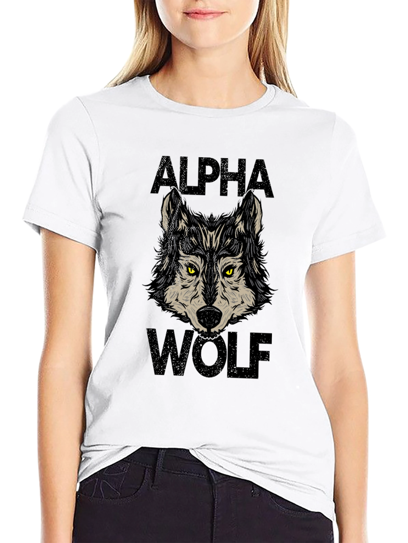 Alpha Wolf Graphic Print Black T-Shirt