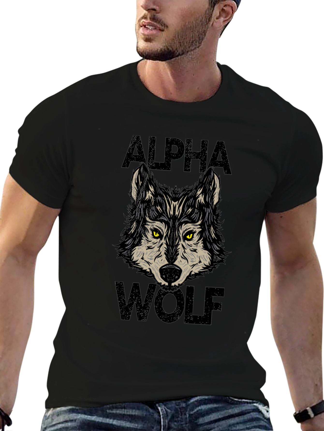 Alpha Wolf Graphic Print Black T-Shirt