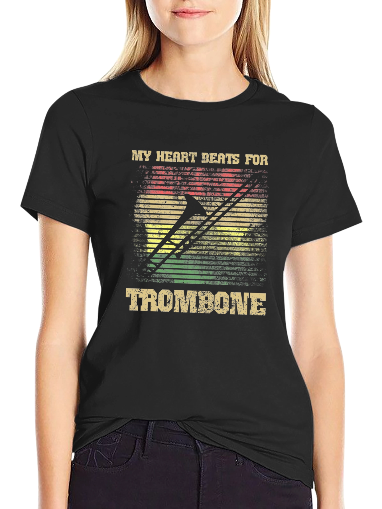 My Heart Beats for Trombone Black T-Shirt