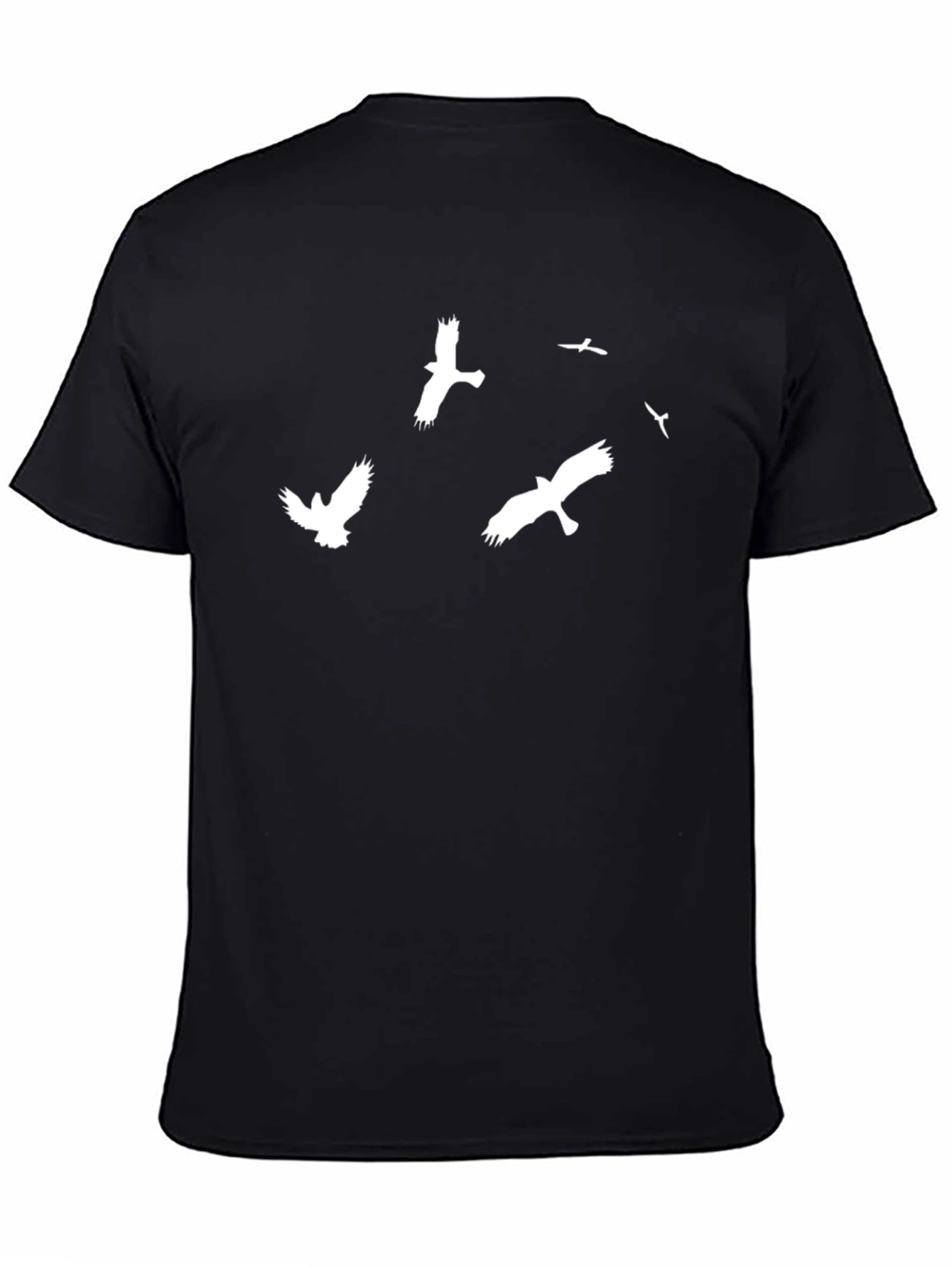Black T-Shirt with White Flying Birds Design
