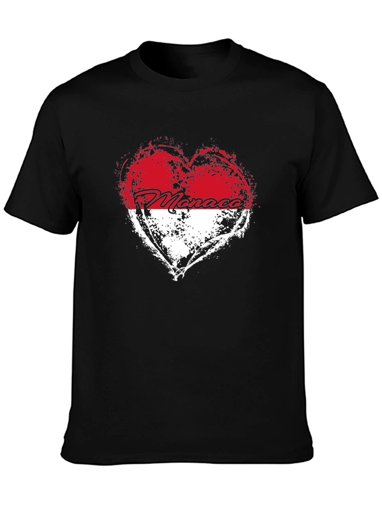 Monaco Heart Flag T-Shirt - Black Cotton Tee