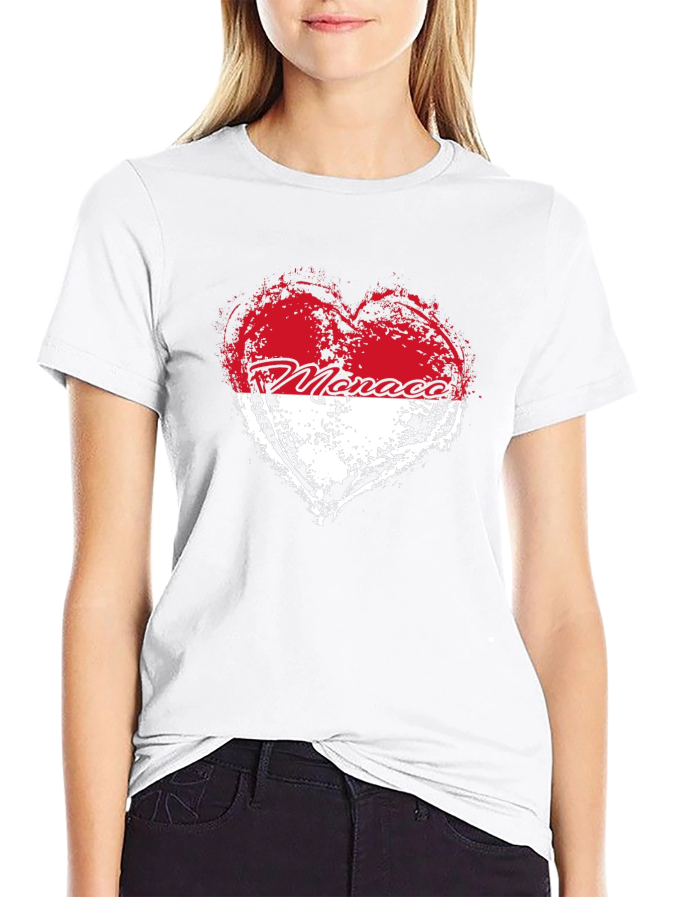 Monaco Heart Flag T-Shirt - Black Cotton Tee