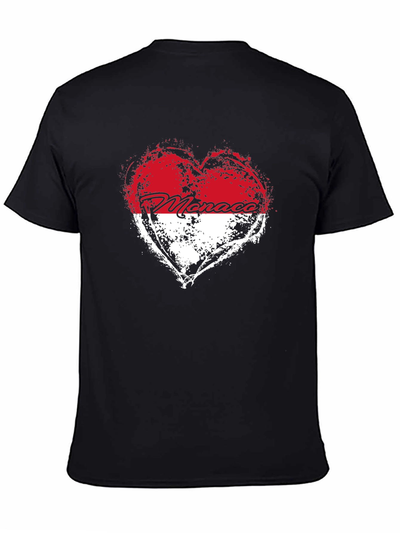 Monaco Heart Flag T-Shirt - Black Cotton Tee