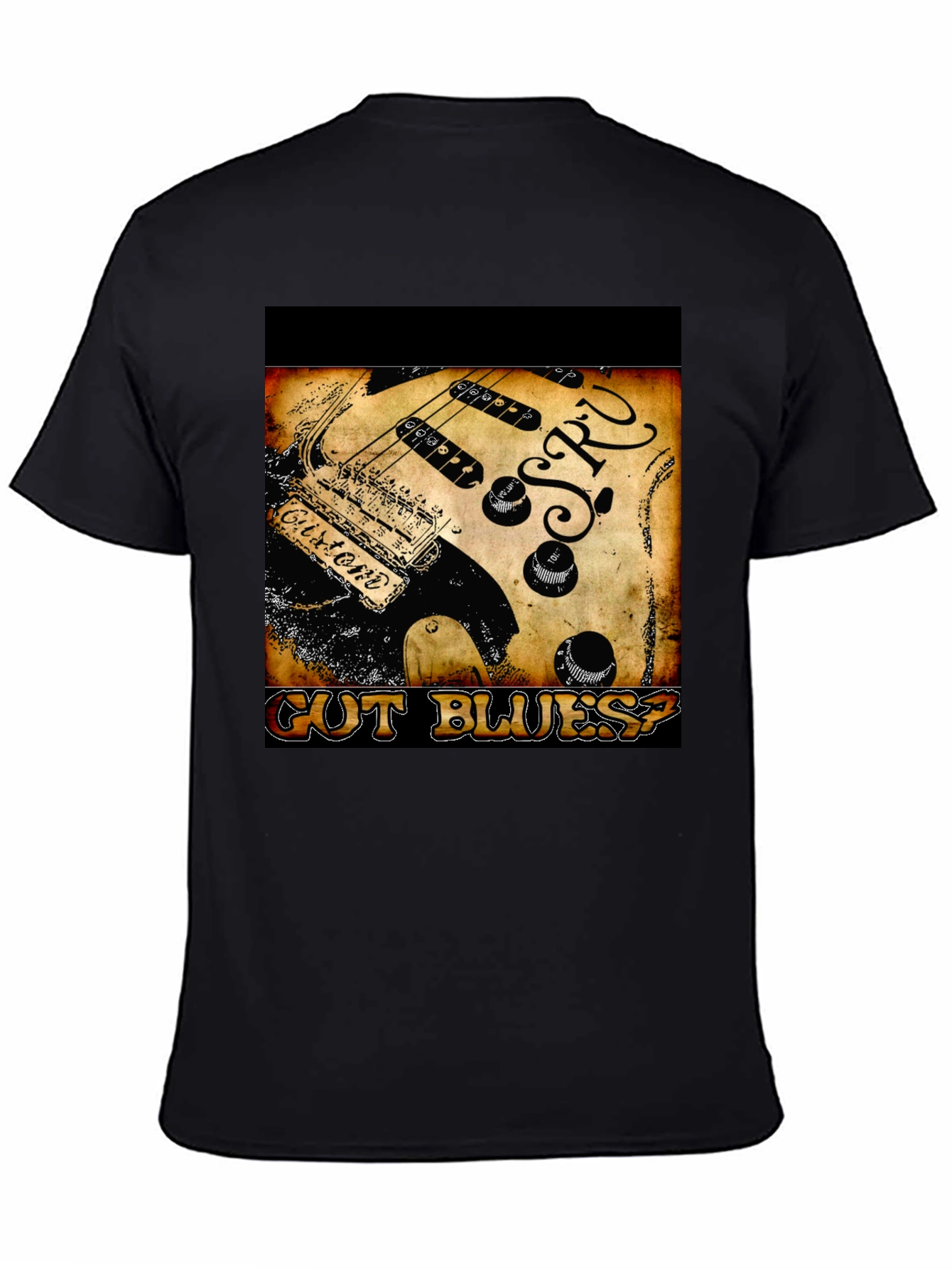 Guitar Cut Blues? Graphic Print Black T-Shirt
