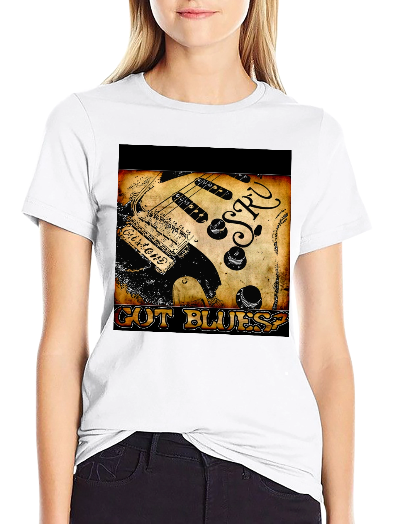 Guitar Cut Blues? Graphic Print Black T-Shirt