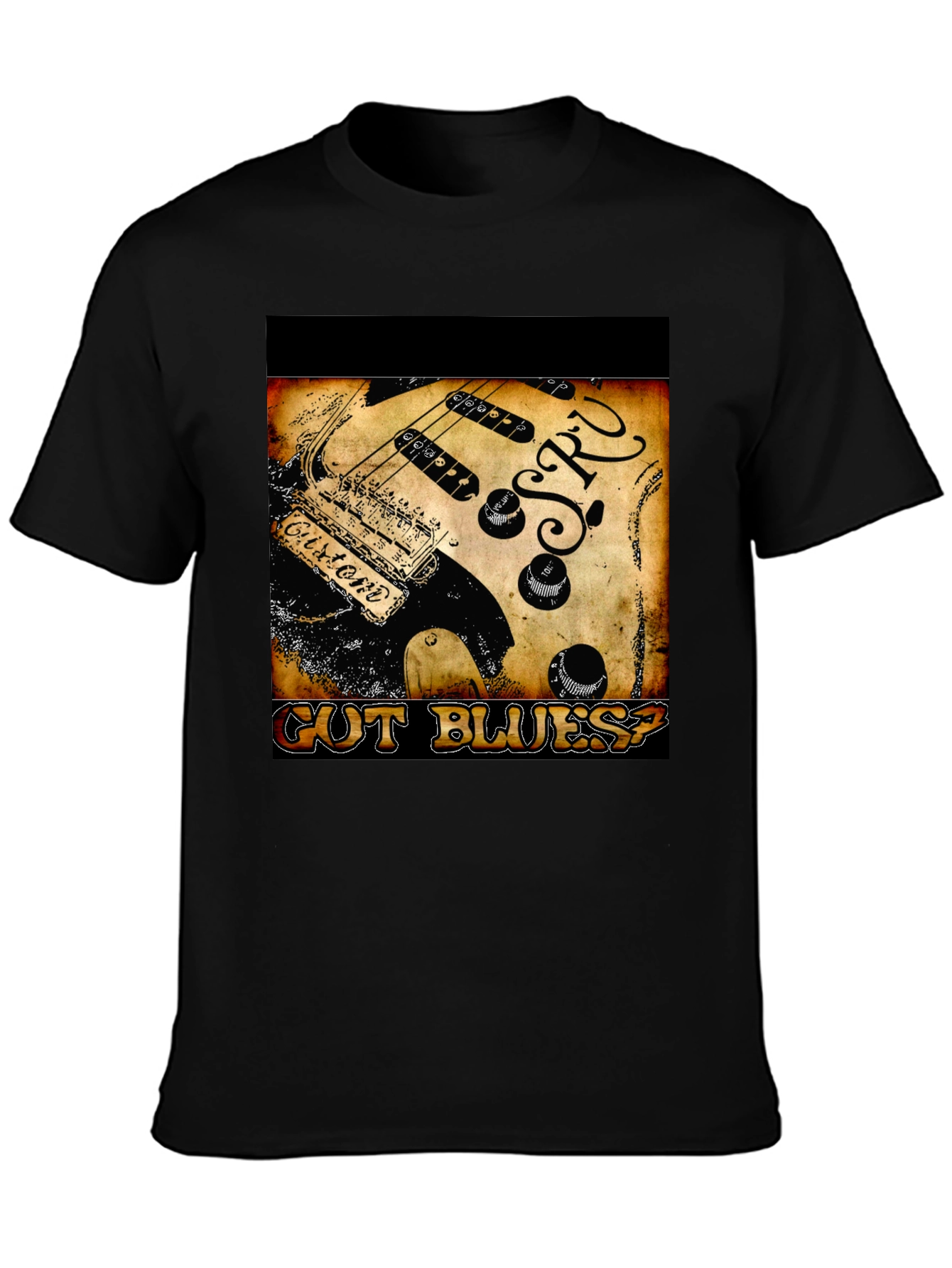Guitar Cut Blues? Graphic Print Black T-Shirt