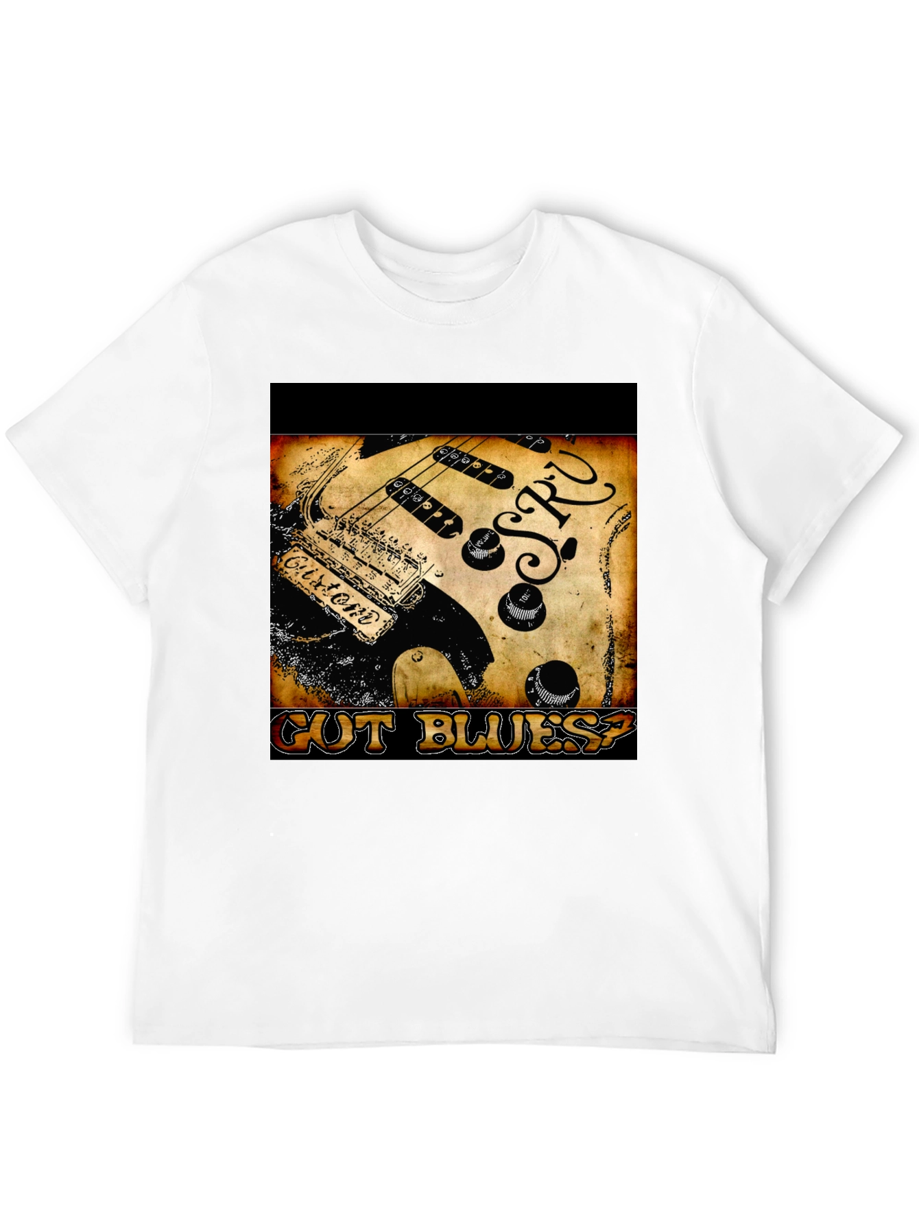 Guitar Cut Blues? Graphic Print Black T-Shirt