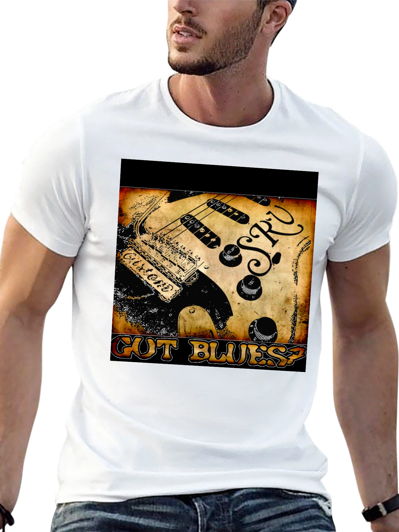 Guitar Cut Blues? Graphic Print Black T-Shirt