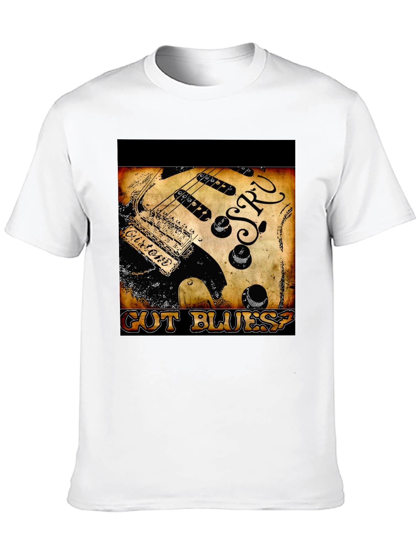 Guitar Cut Blues? Graphic Print Black T-Shirt
