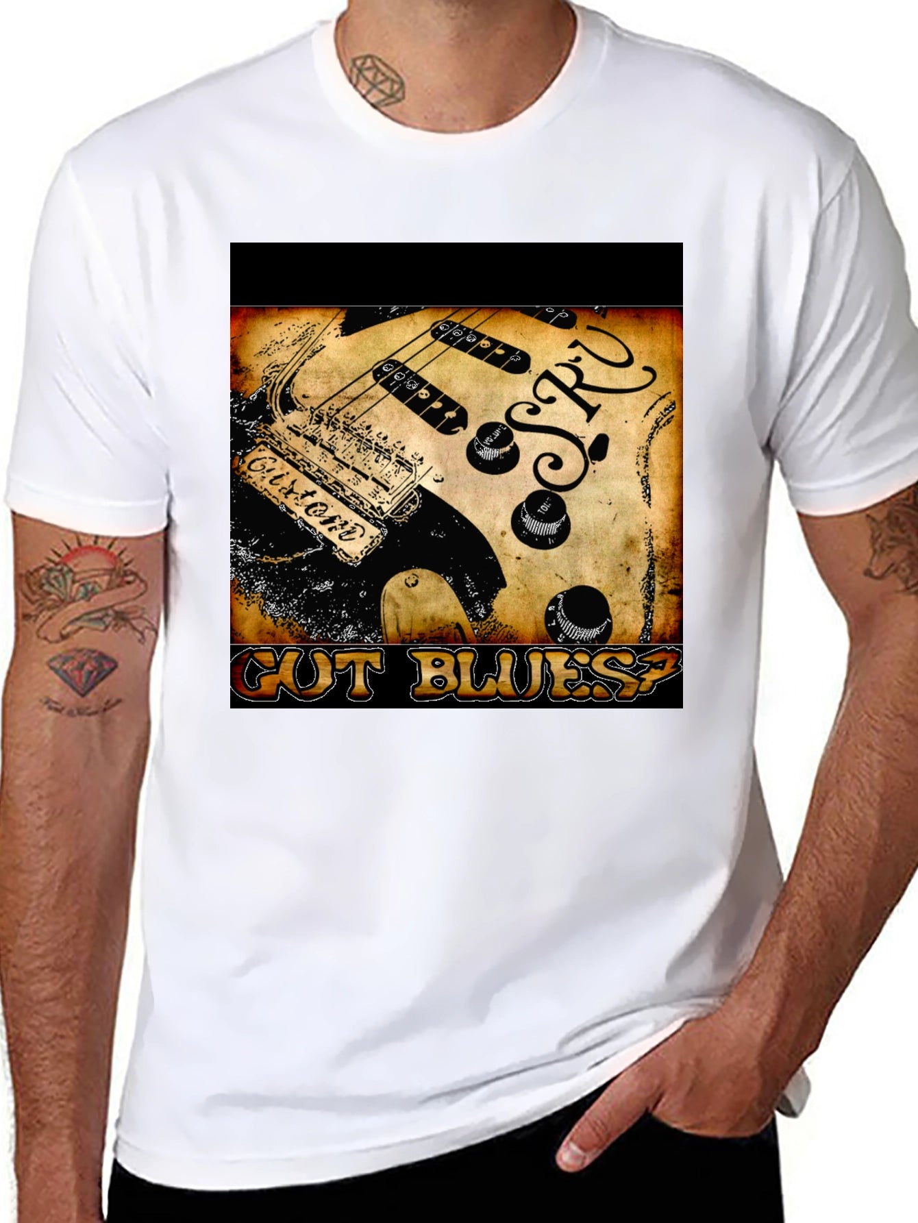 Guitar Cut Blues? Graphic Print Black T-Shirt