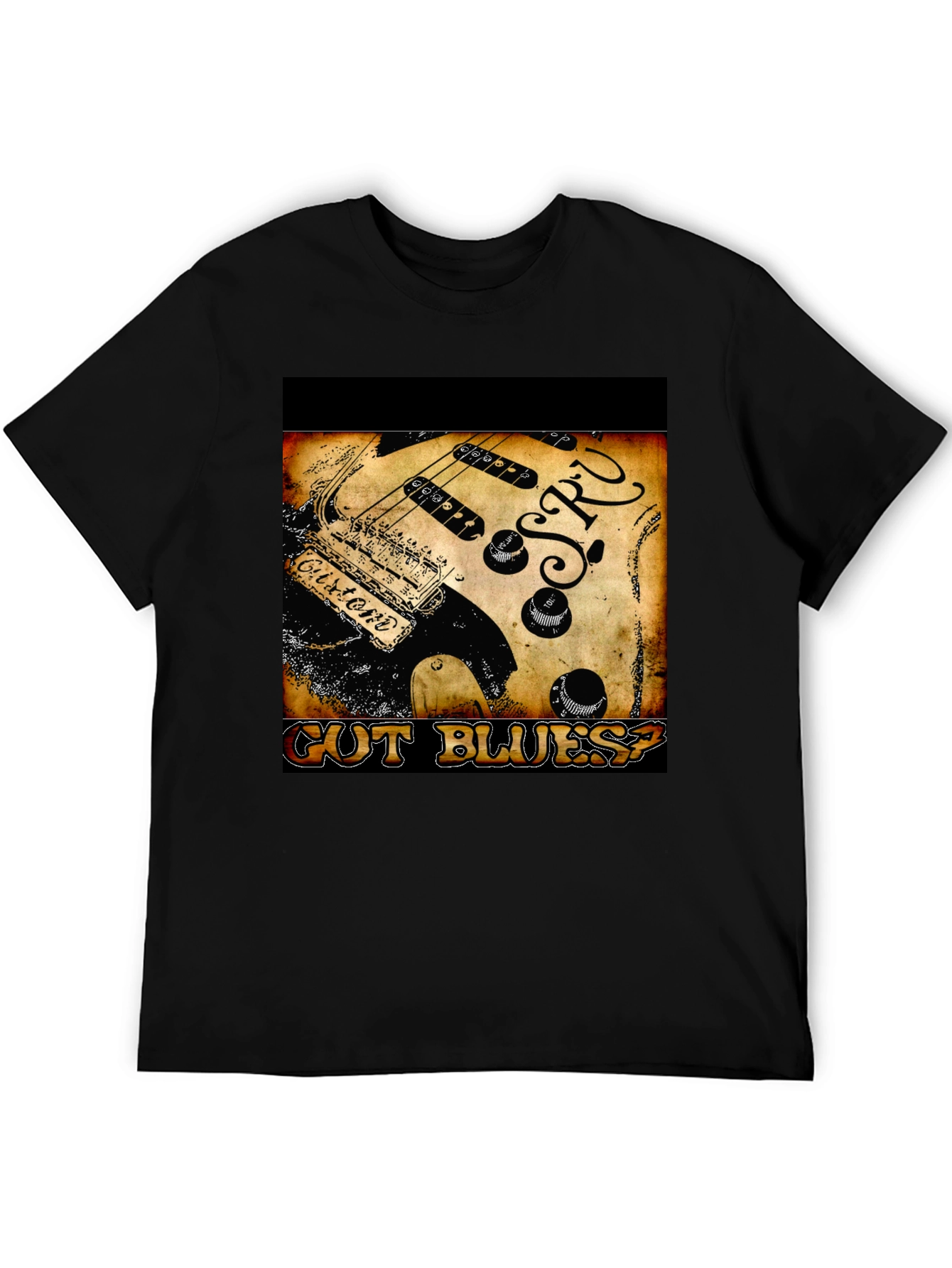 Guitar Cut Blues? Graphic Print Black T-Shirt