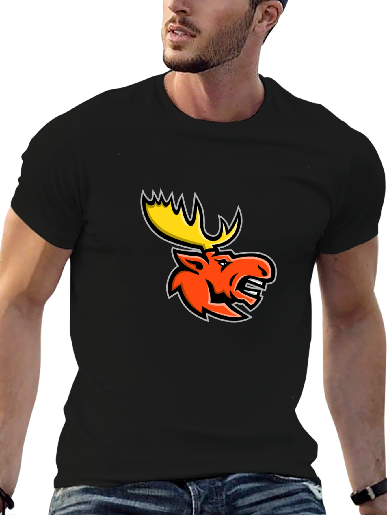 Black T-Shirt with Moose Graphic