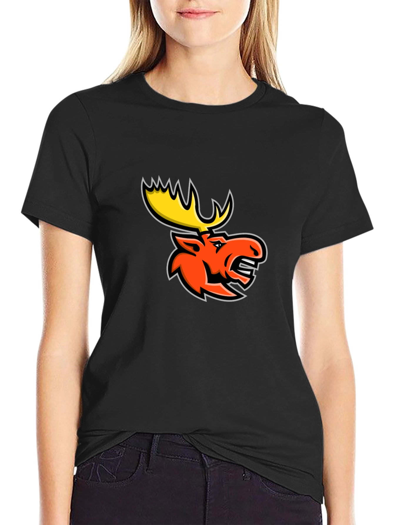 Black T-Shirt with Moose Graphic