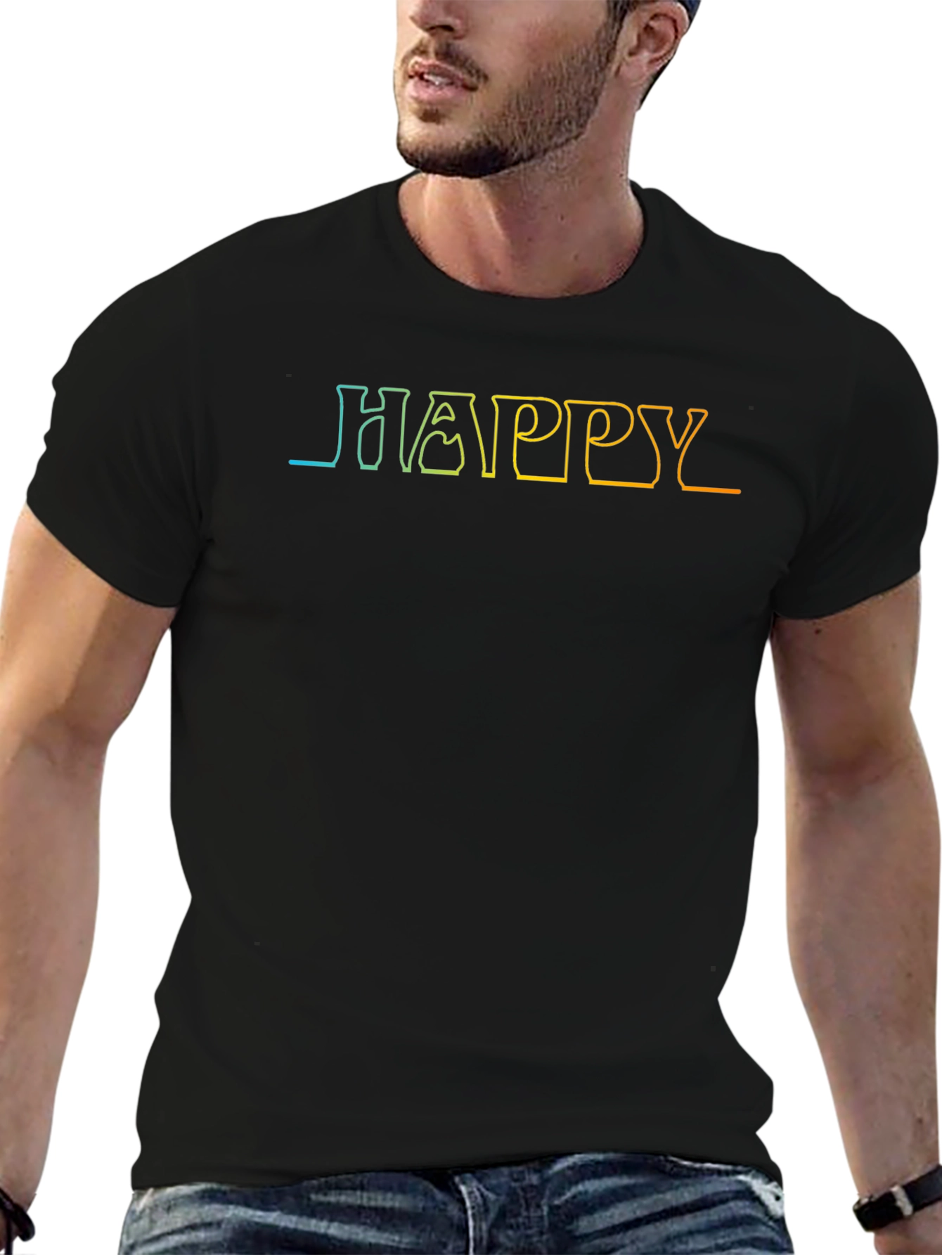 Happy Gradient Outline Black T-Shirt