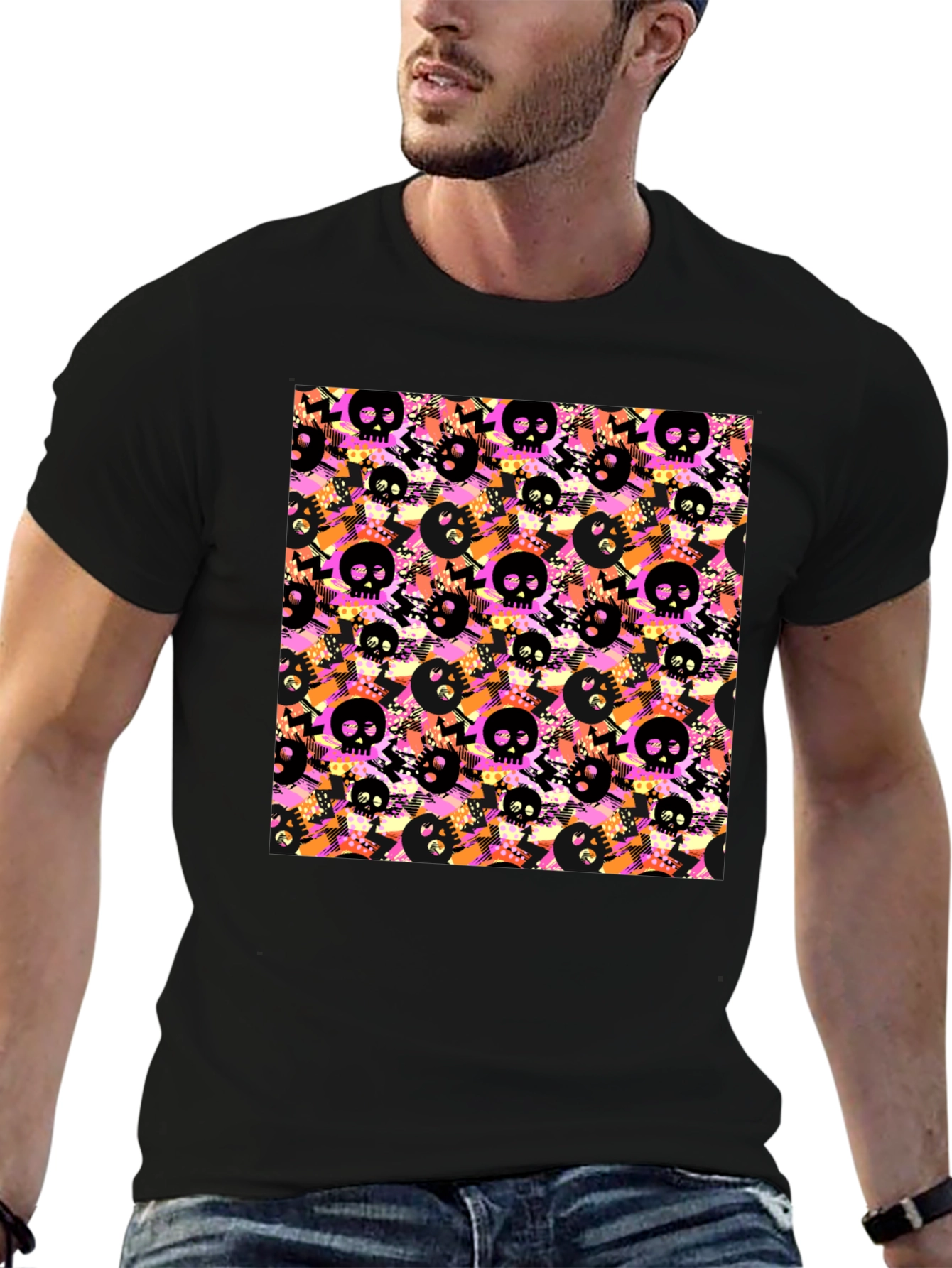 Skull Pattern Graphic Mens T-Shirt