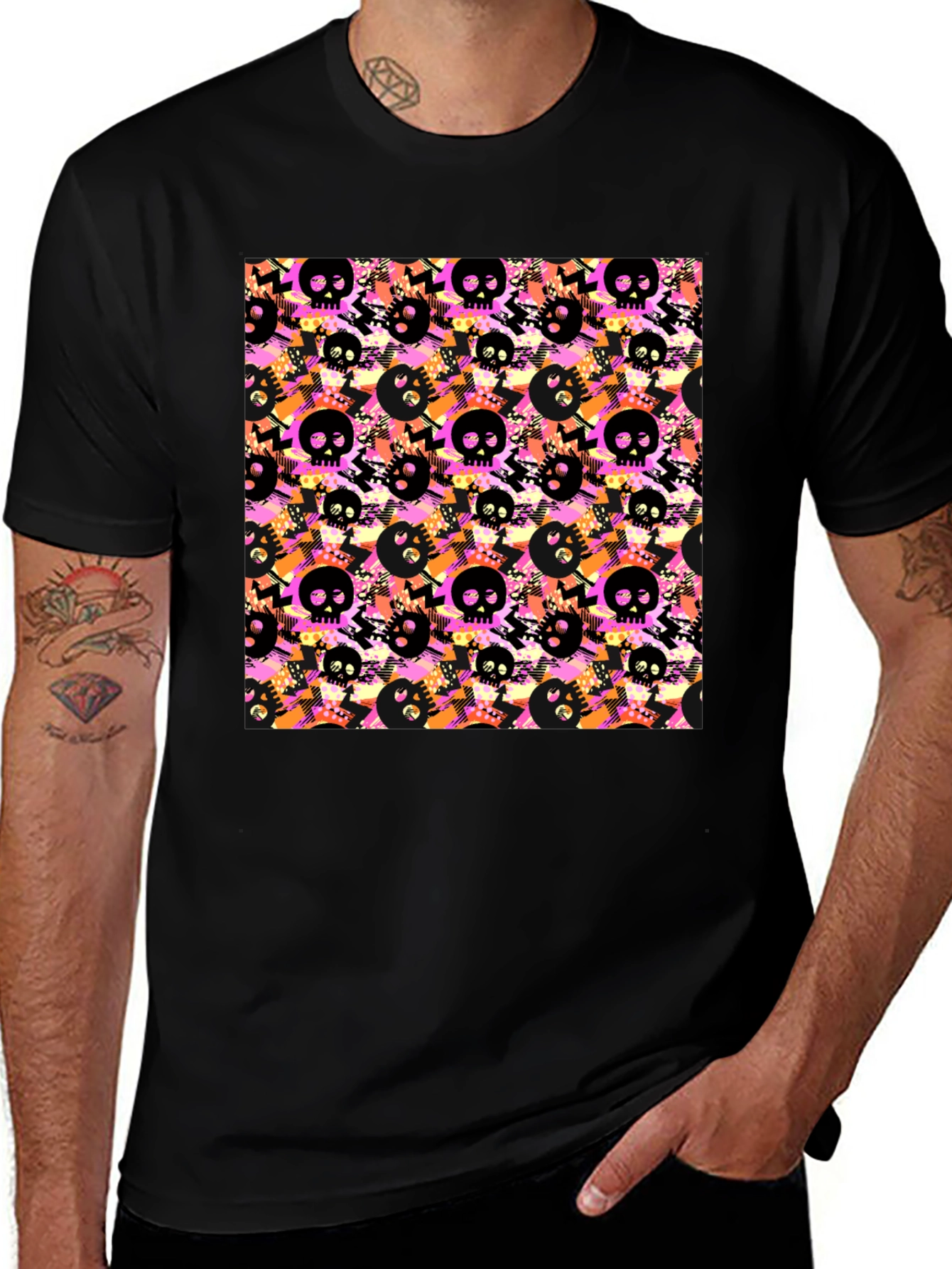 Skull Pattern Graphic Mens T-Shirt